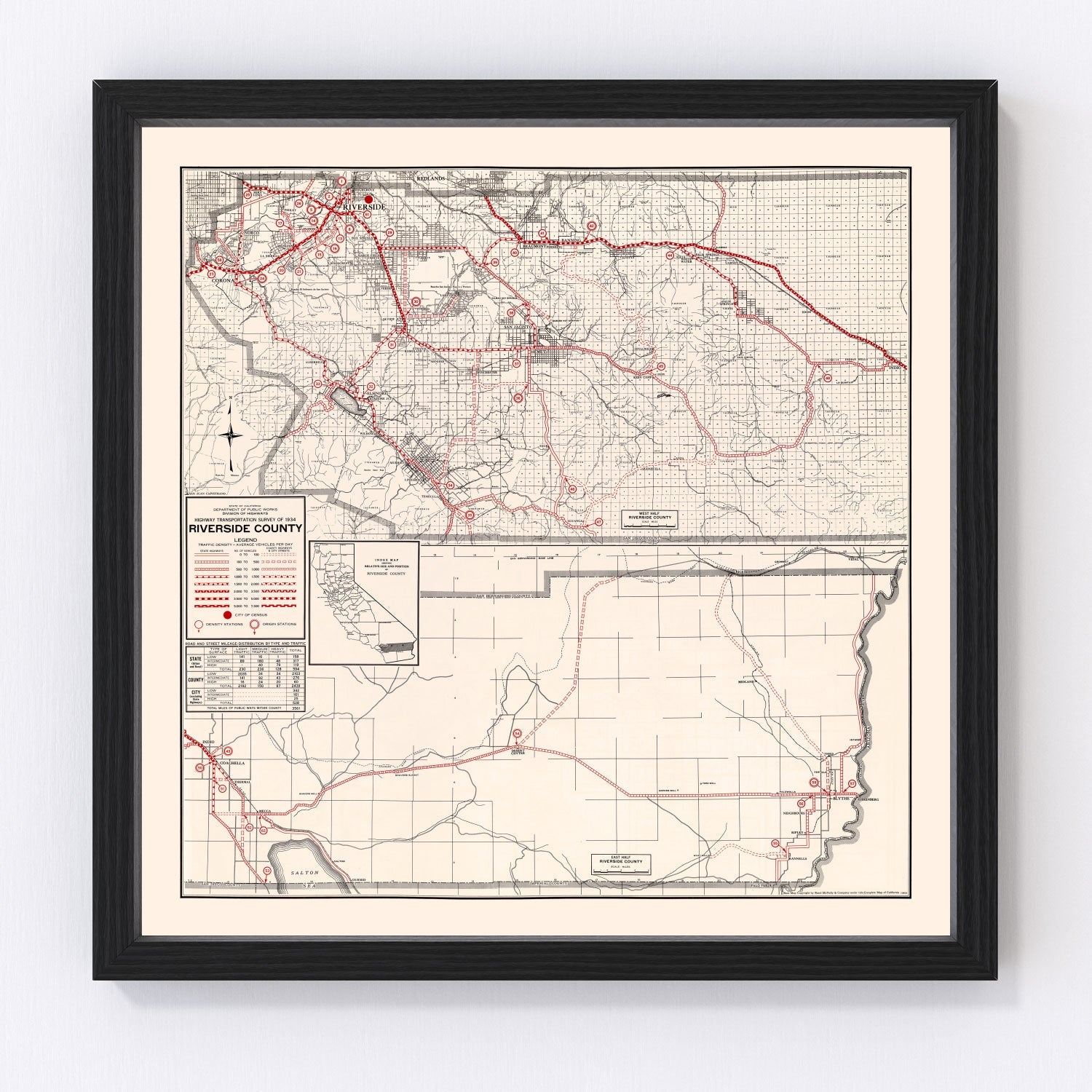 Vintage map of Riverside County, California, 1935