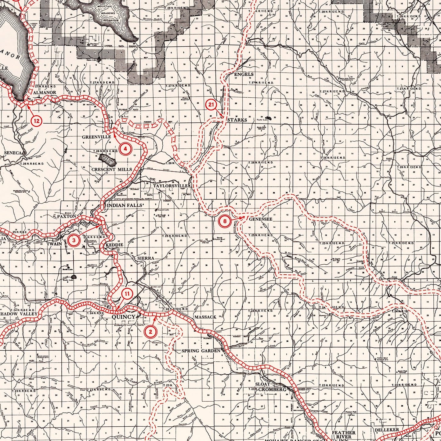 Vintage Map of Plumas County, California, 1935