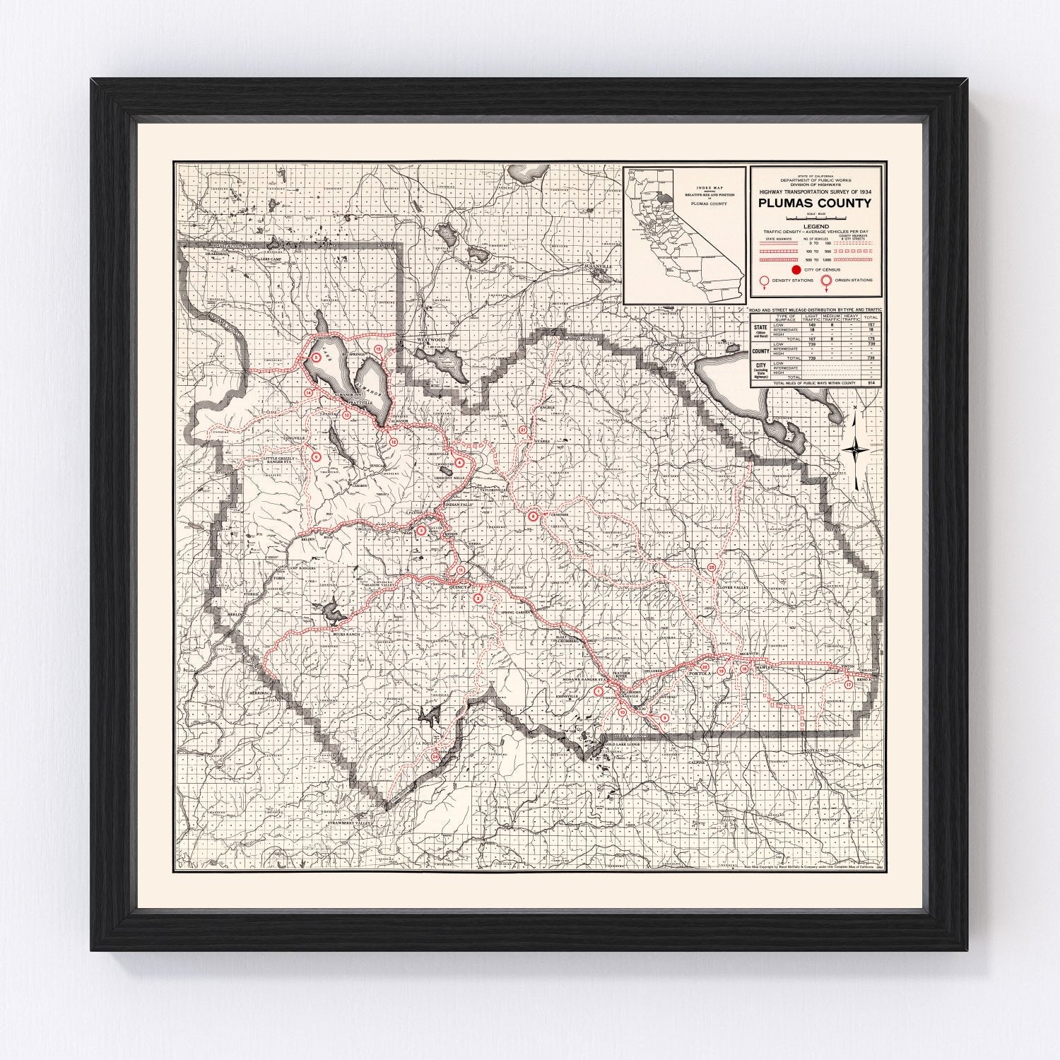 Vintage map of Plumas County, California, 1935