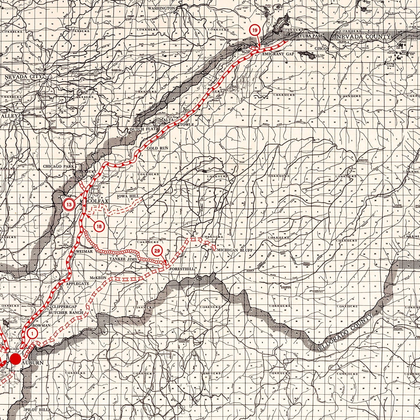 Vintage Map of Placer County, California, 1935