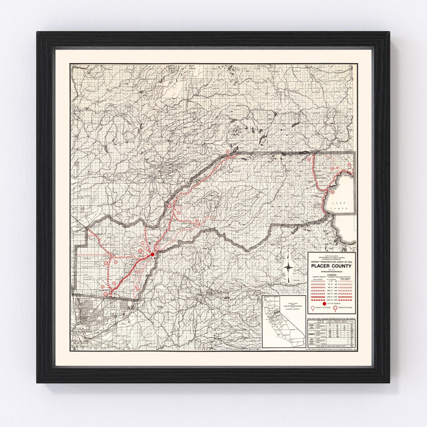 Vintage map of Placer County, California, 1935