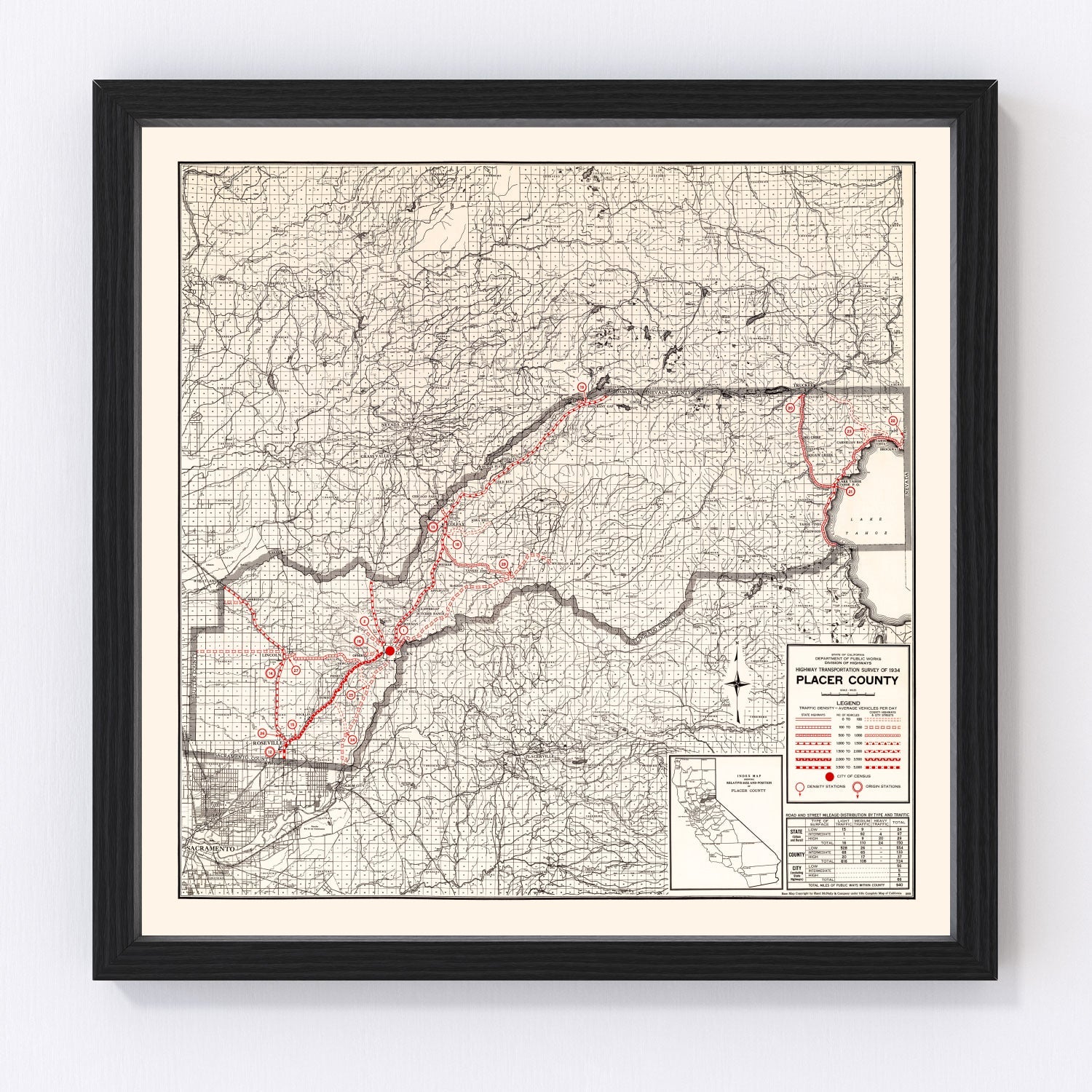 Vintage map of Placer County, California, 1935