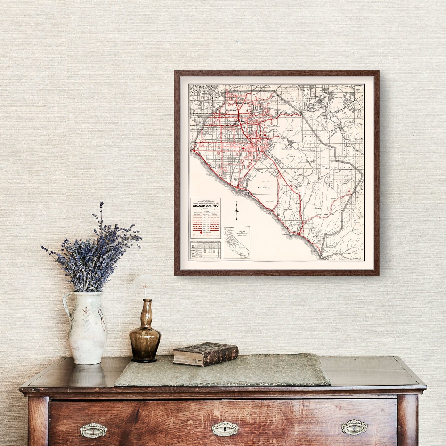 Vintage Map of Orange County, California, 1935
