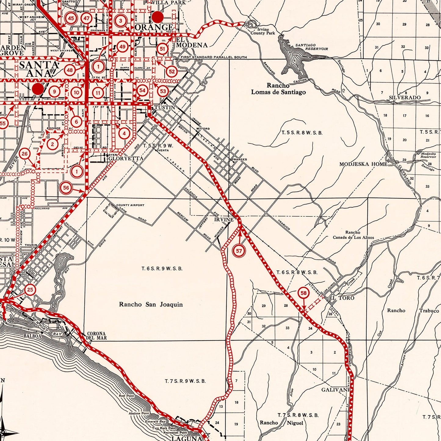 Vintage Map of Orange County, California, 1935