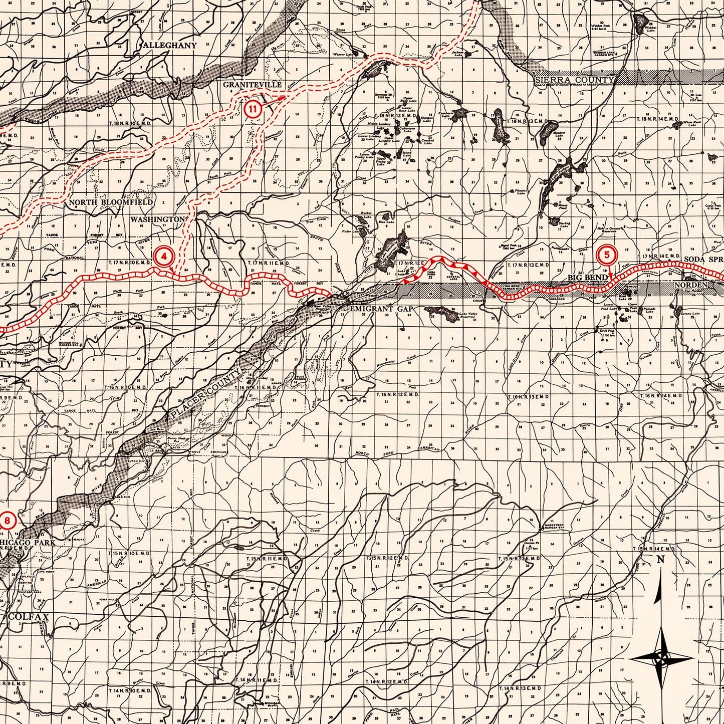 Vintage Map of Nevada County, California, 1935