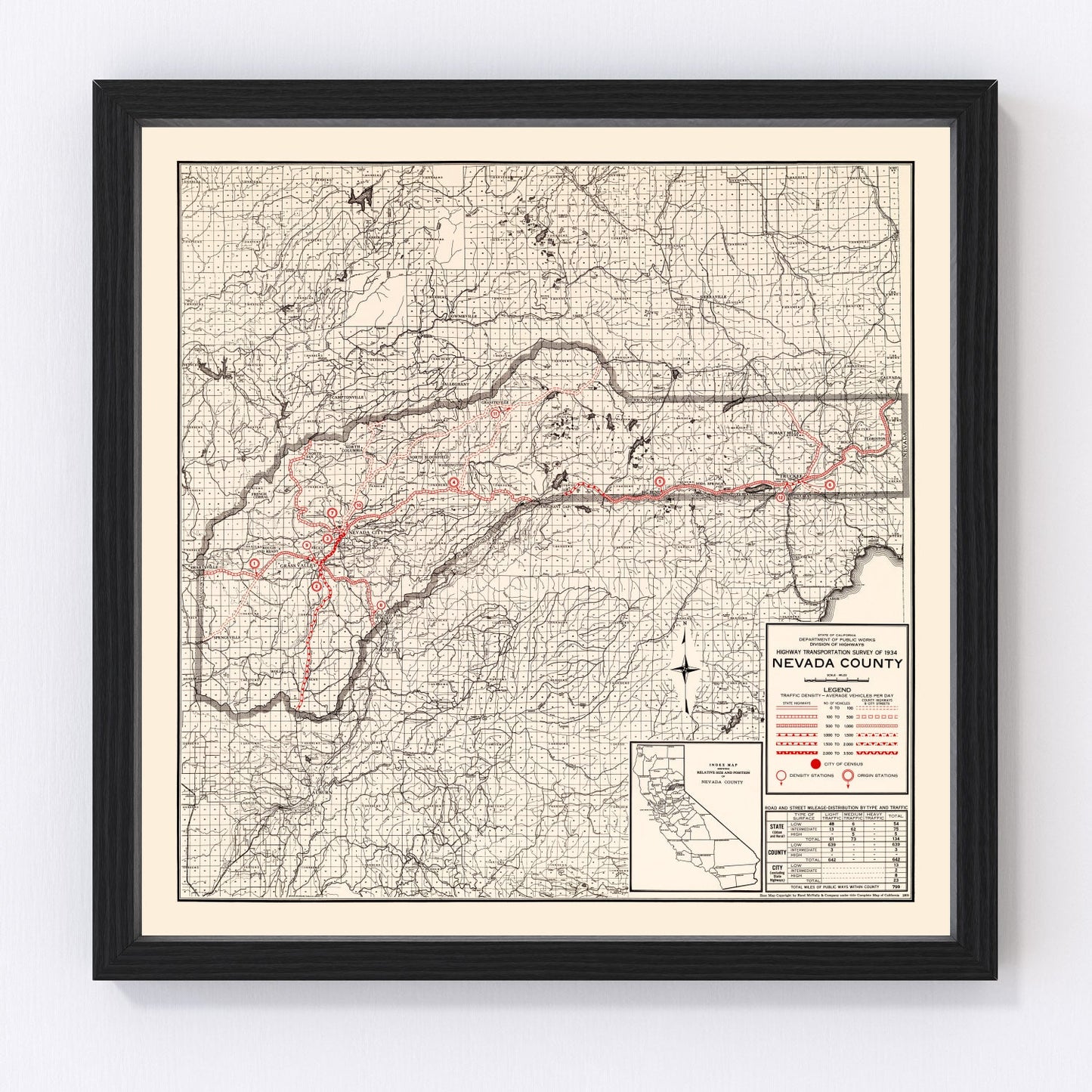 Vintage map of Nevada County, California, 1935