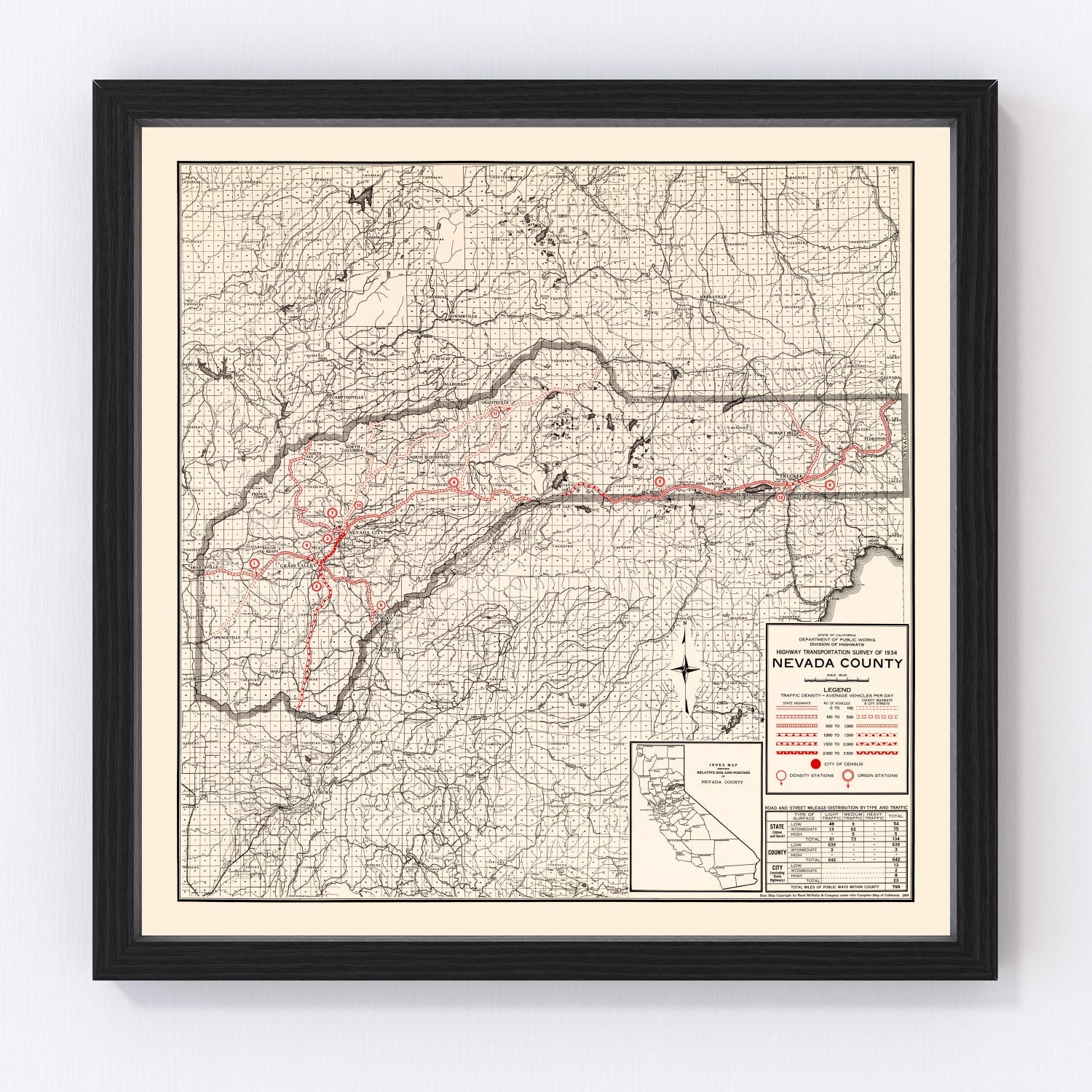 Vintage map of Nevada County, California, 1935
