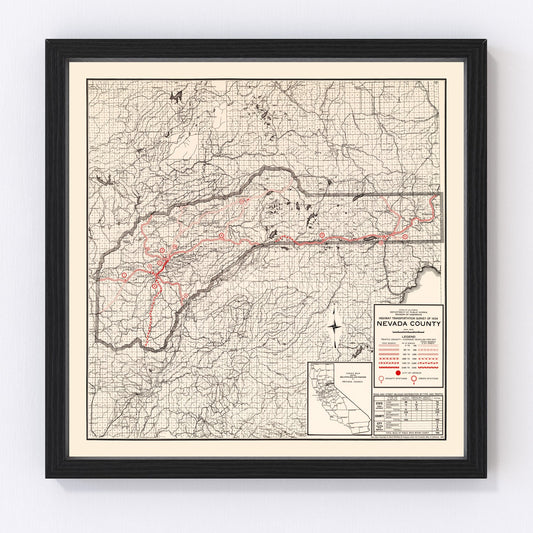 Vintage map of Nevada County, California, 1935