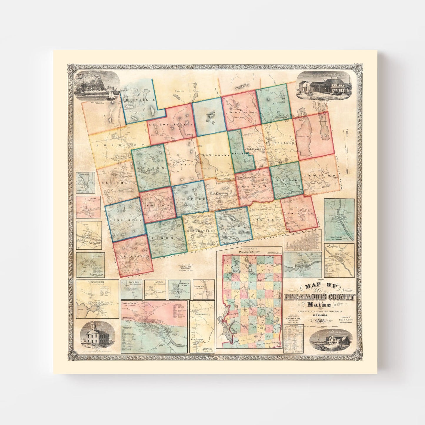 Vintage Map of Piscataquis County, Maine, 1858