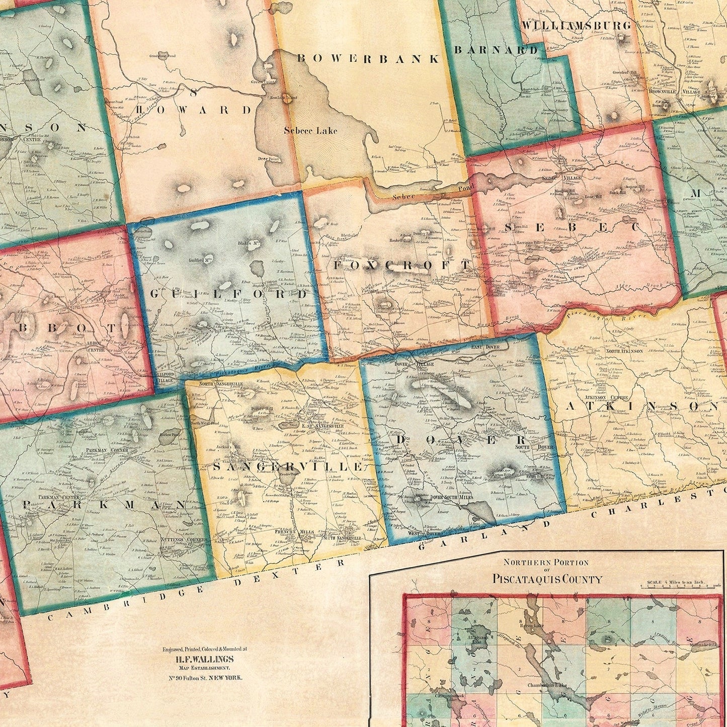 Vintage Map of Piscataquis County, Maine, 1858