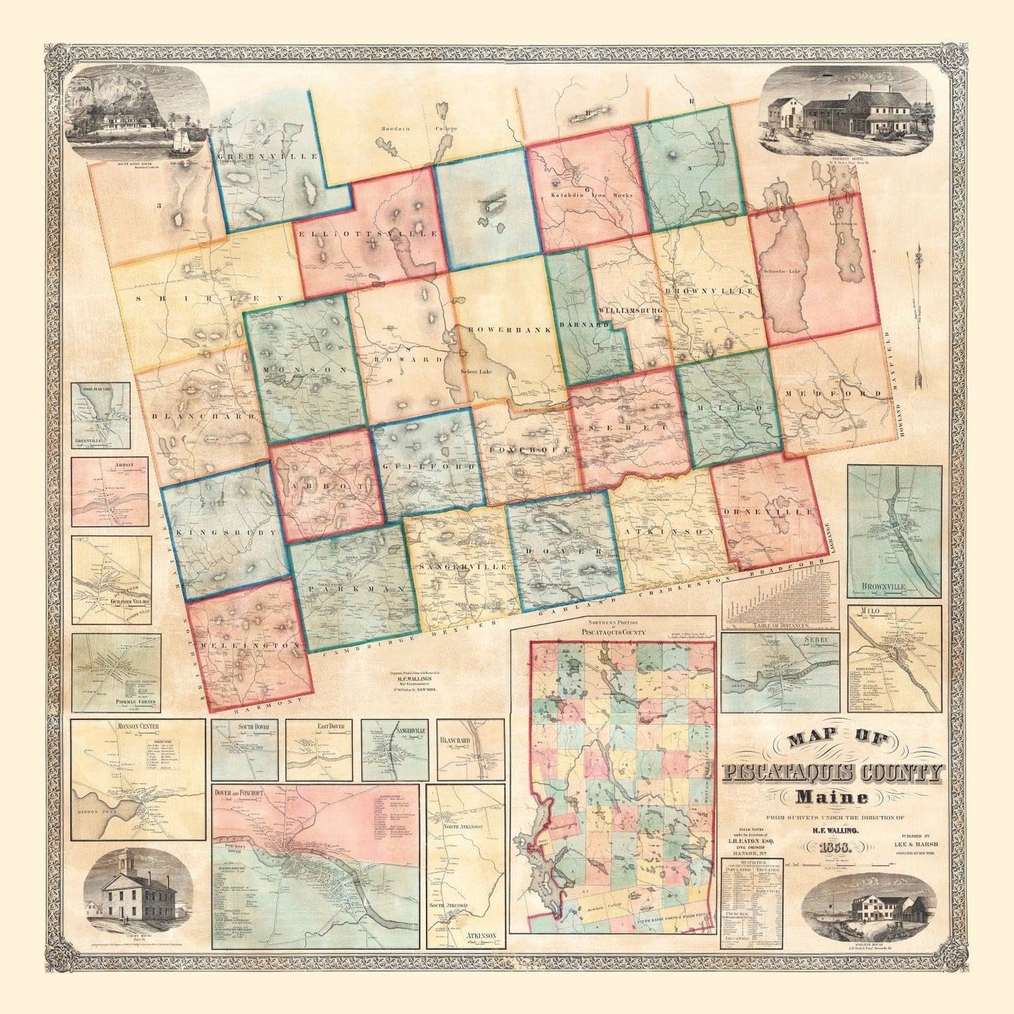 Vintage Map of Piscataquis County, Maine, 1858