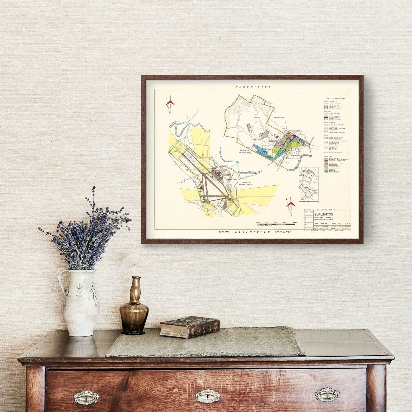 Vintage Map of Burlington Municipal Airport, 1952