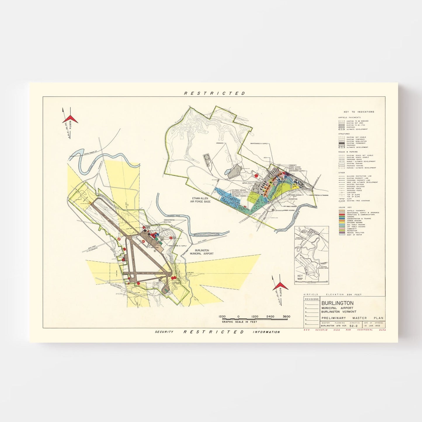 Vintage Map of Burlington Municipal Airport, 1952