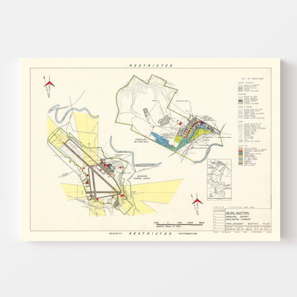 Vintage Map of Burlington Municipal Airport, 1952