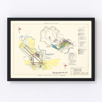 Vintage map of Burlington Municipal Airport, Vermont, 1952
