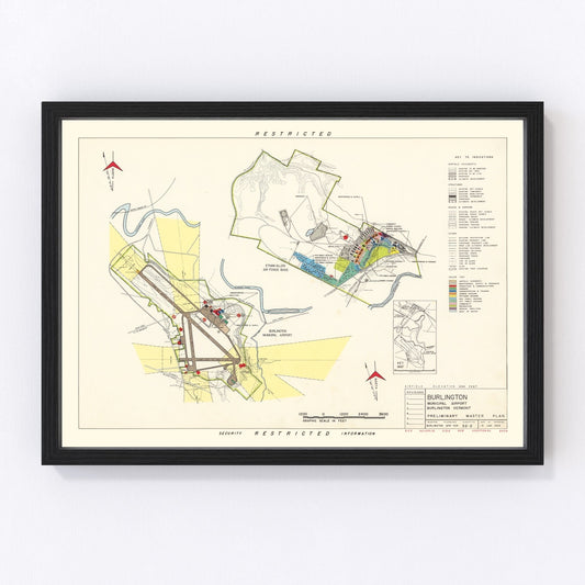 Vintage map of Burlington Municipal Airport, Vermont, 1952