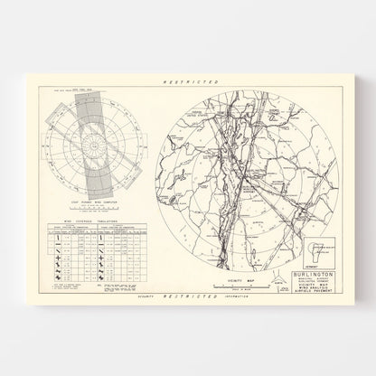 Vintage Map of Burlington Municipal Airport Vicinity, Vermont, 1952