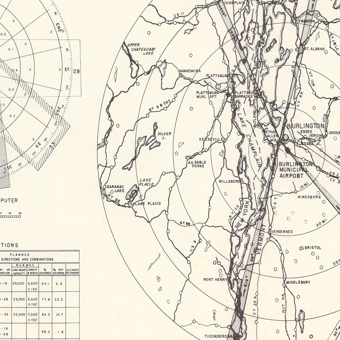Vintage Map of Burlington Municipal Airport Vicinity, Vermont, 1952