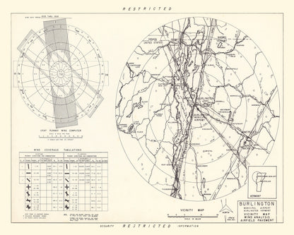 Vintage Map of Burlington Municipal Airport Vicinity, Vermont, 1952