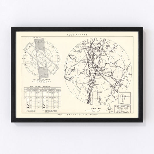 Vintage map of Burlington Municipal Airport vicinity, Vermont, 1952, Lake Champlain