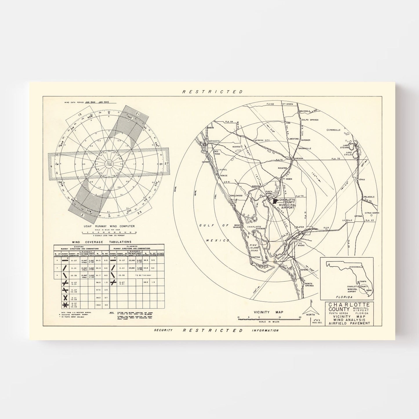 Vintage Map of Charlotte County Municipal Airport, Florida 1952