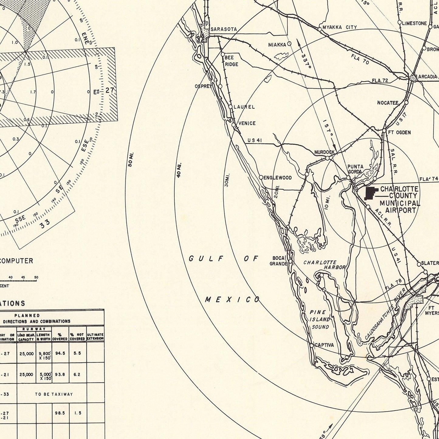 Vintage Map of Charlotte County Municipal Airport, Florida 1952