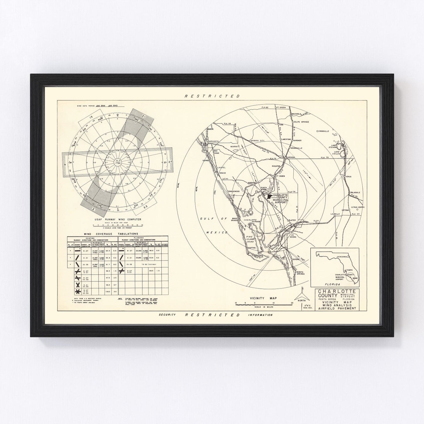vintage map of Charlotte County Municipal Airport vicinity, Florida, 1952