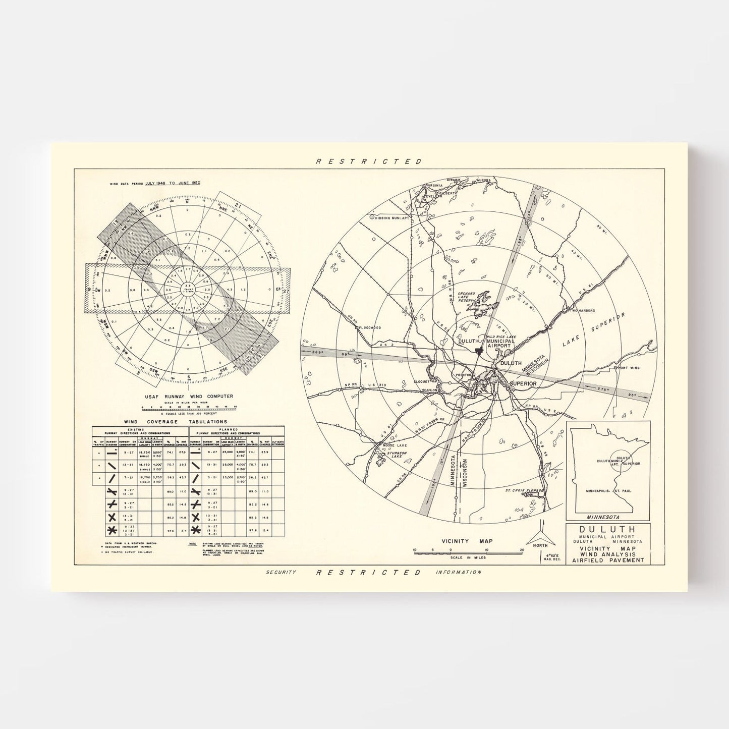 Vintage Map of Duluth Municipal Airport Vicinity, Minnesota 1951
