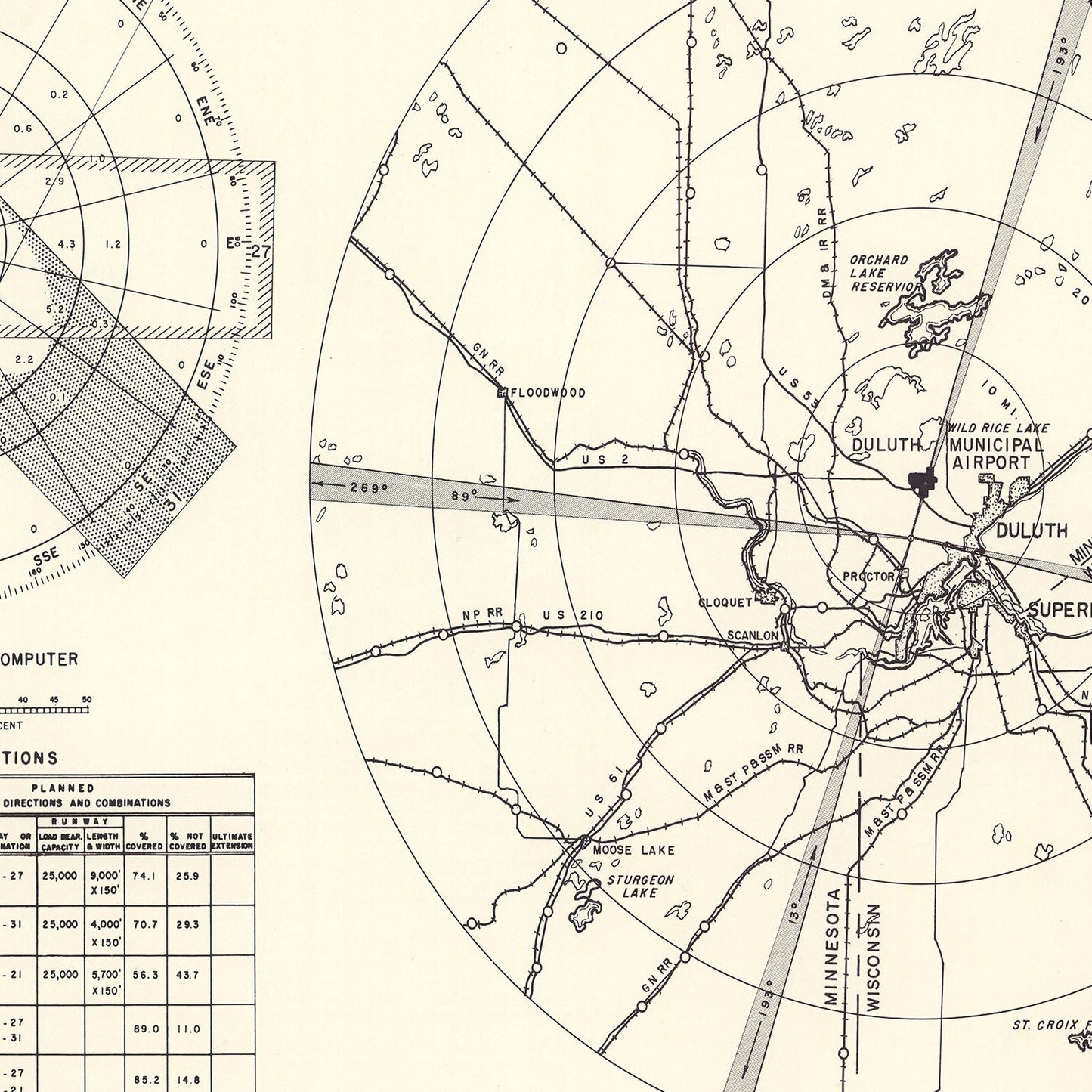 Vintage Map of Duluth Municipal Airport Vicinity, Minnesota 1951