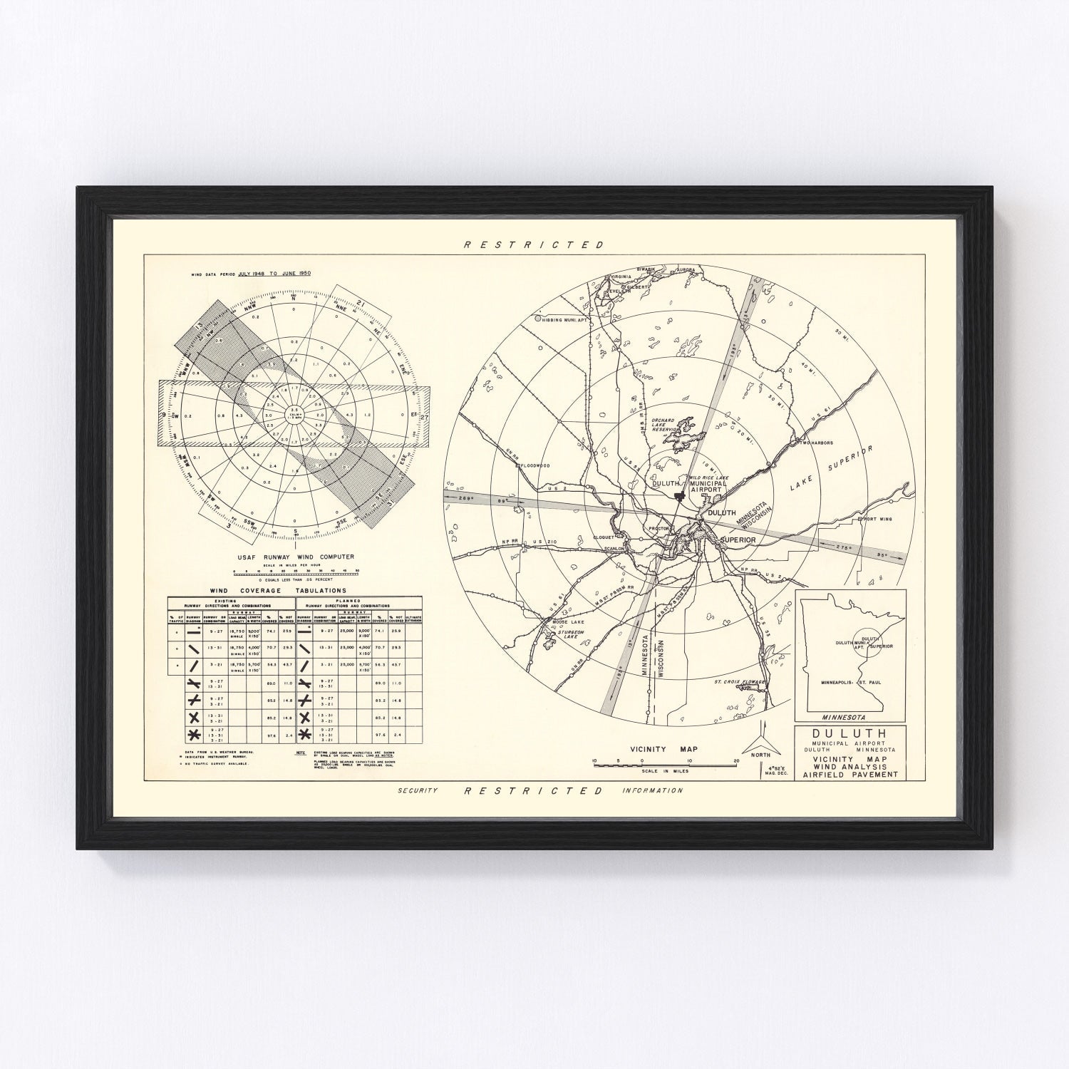 vintage map of Duluth Municipal Airport vicinity, Minnesota, 1951