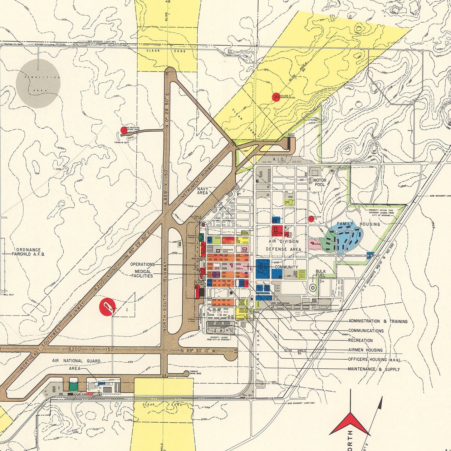 Vintage Map of Geiger Field, Spokane, 1952