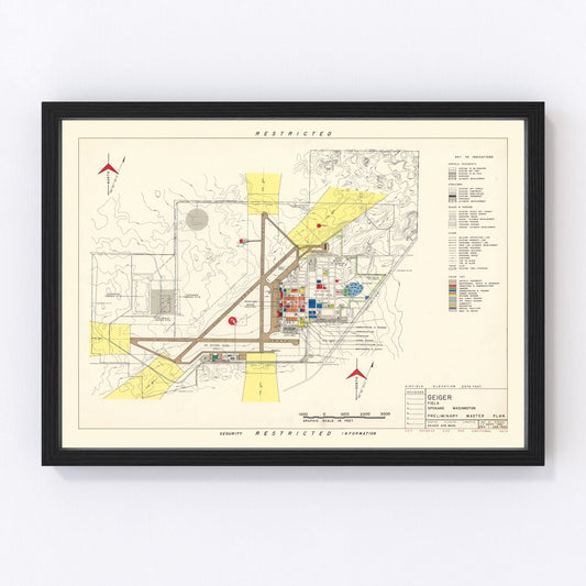 Vintage map of Geiger Field, Spokane, 1952