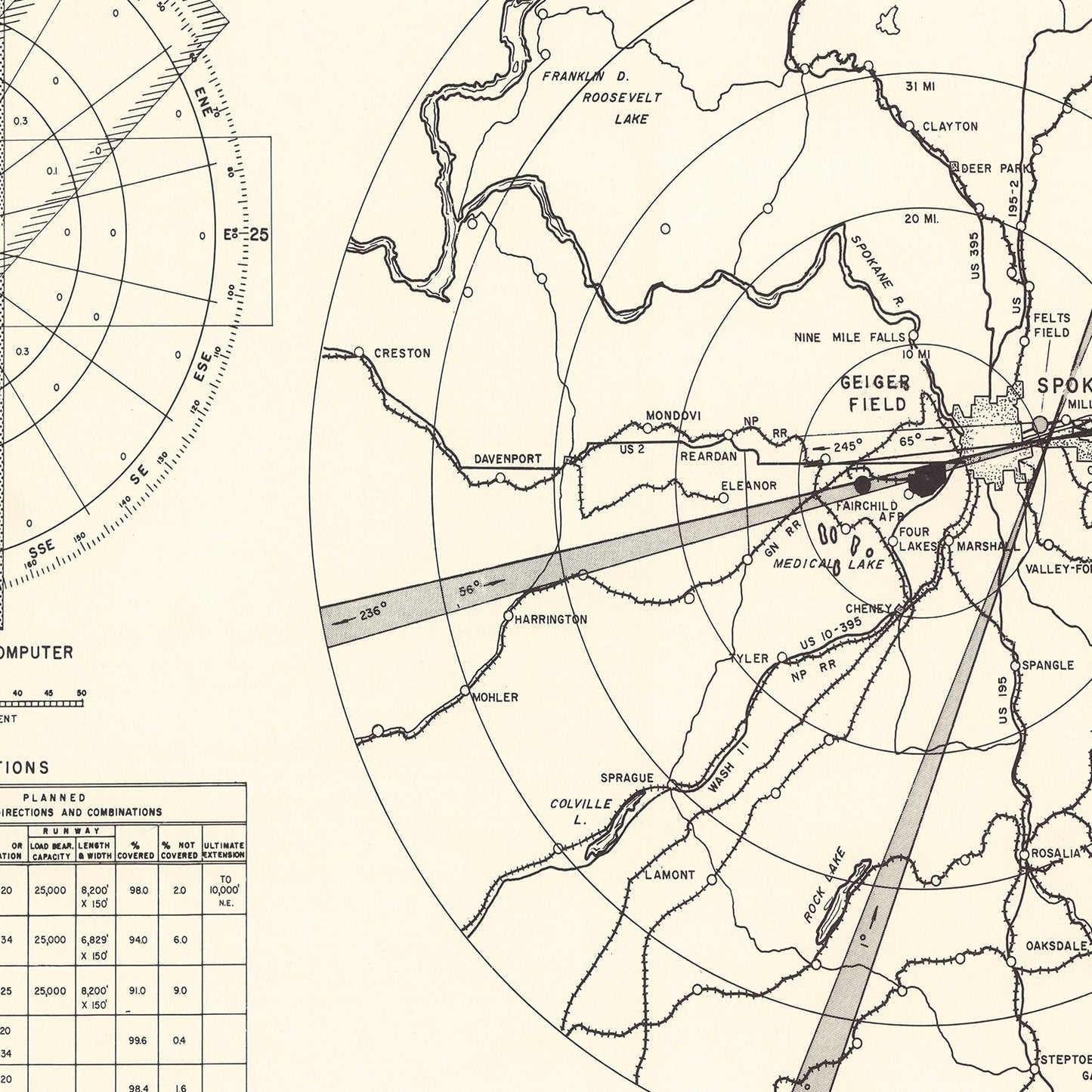 Vintage Map of Geiger Field Vicinity, Washington, 1952