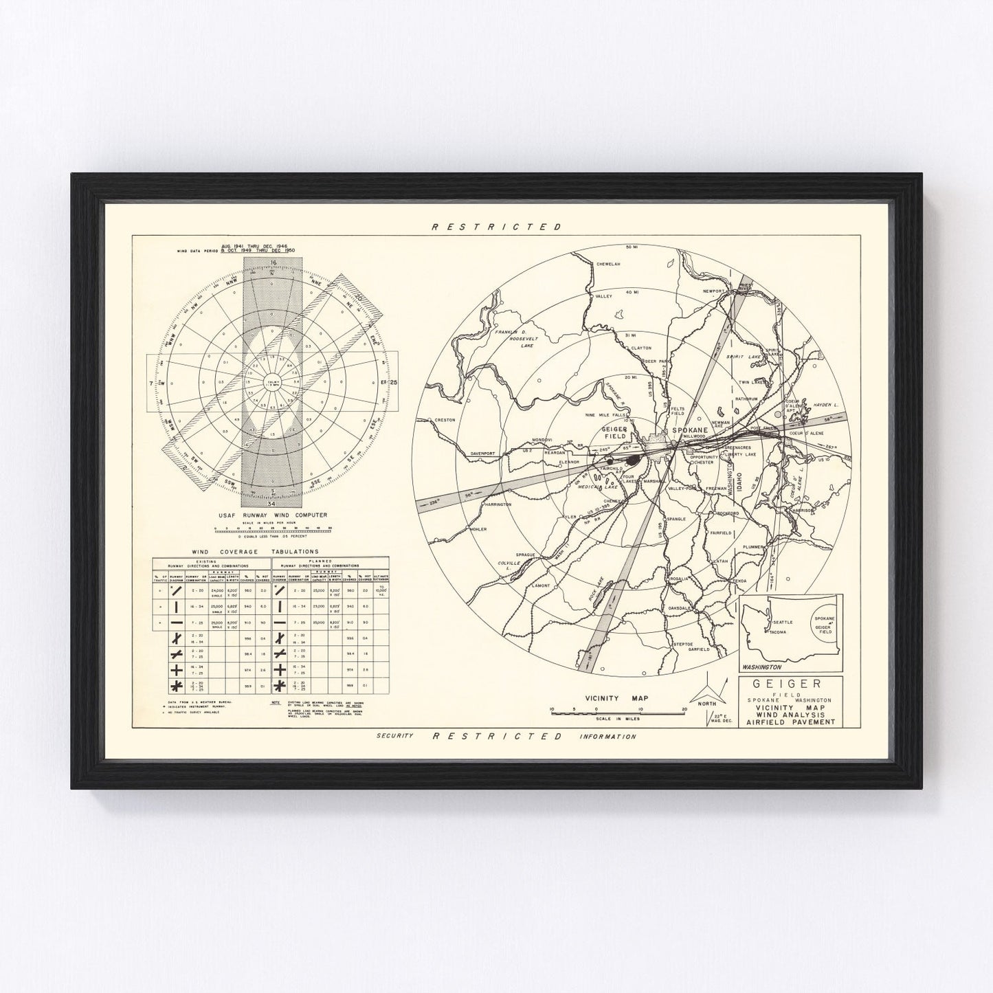 vintage map of Geiger Field, Spokane County, Washington, 1952