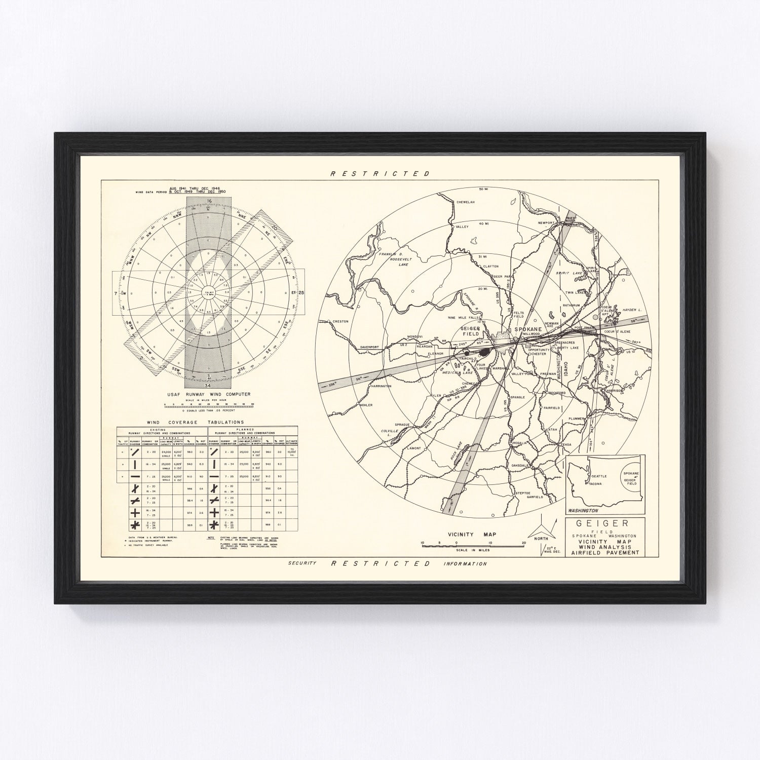 vintage map of Geiger Field, Spokane County, Washington, 1952