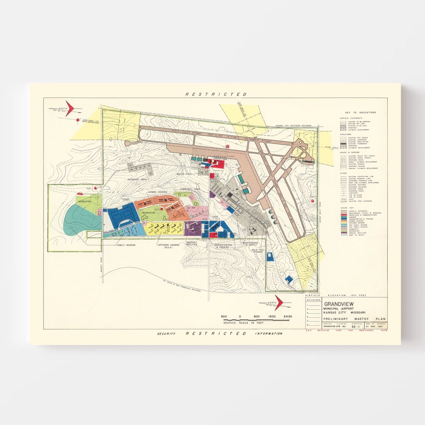 Vintage Map of Grandview Municipal Airport, 1952
