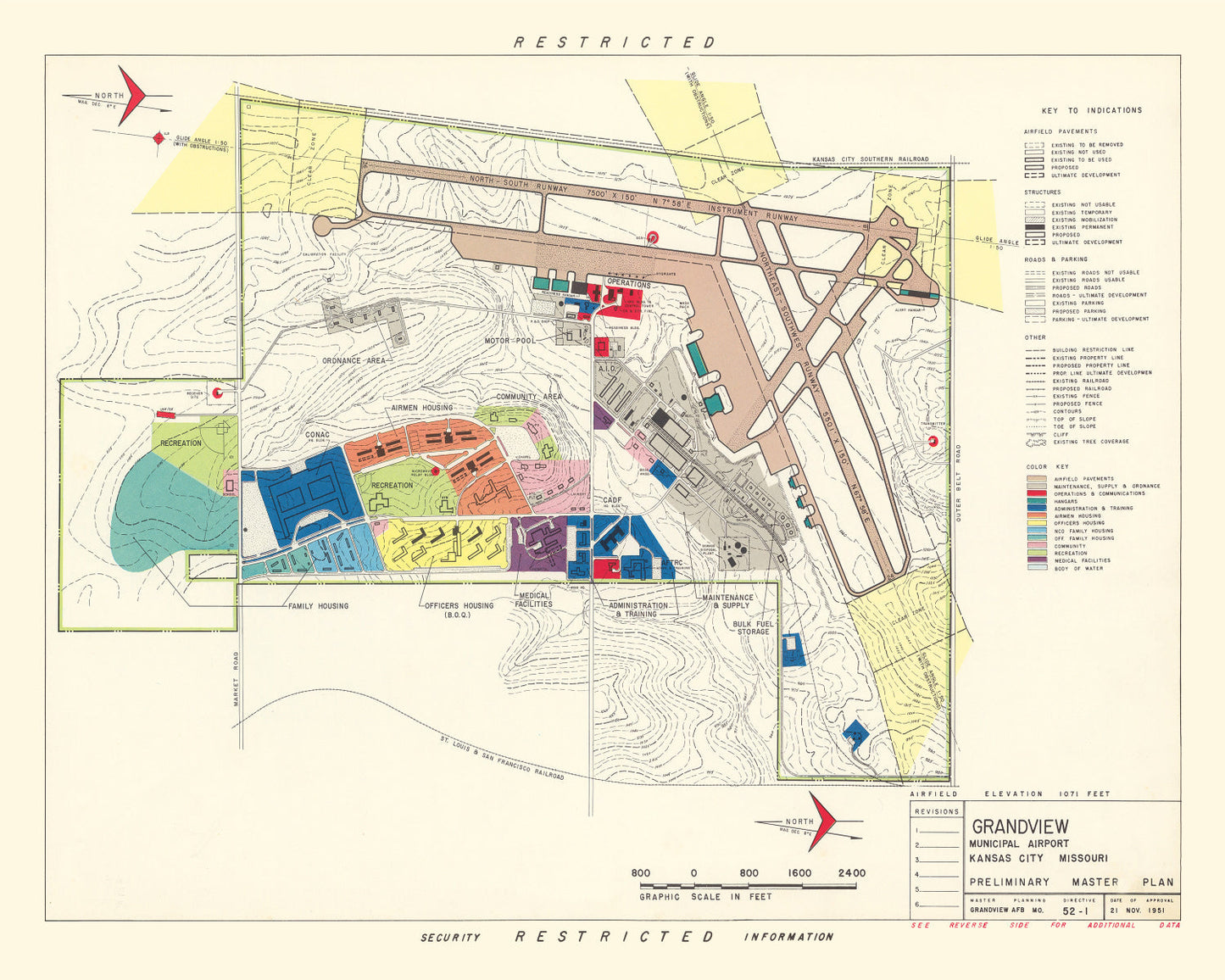 Vintage Map of Grandview Municipal Airport, 1952