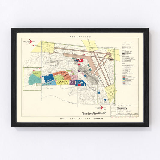 Vintage map of Grandview Municipal Airport, Kansas City, 1952