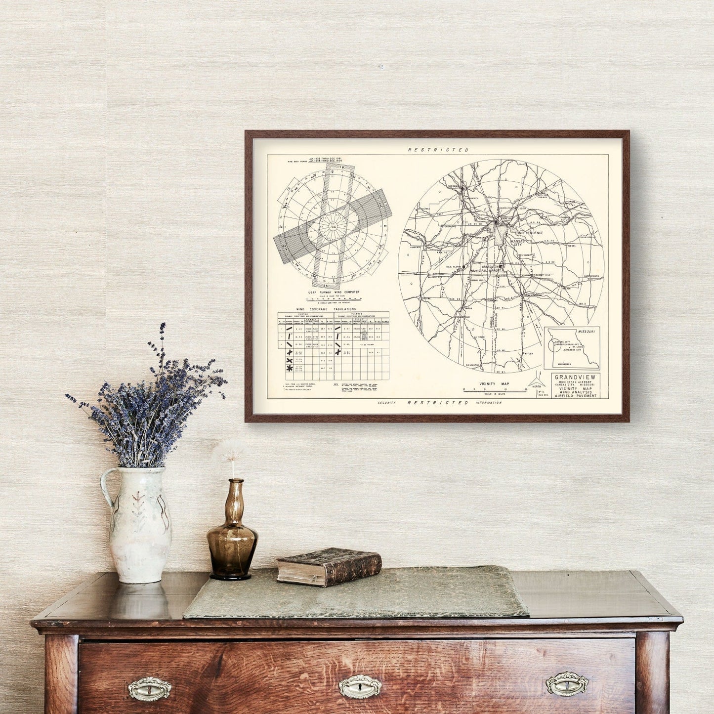 Vintage Map of Grandview Municipal Airport Vicinity, Missouri, 1952