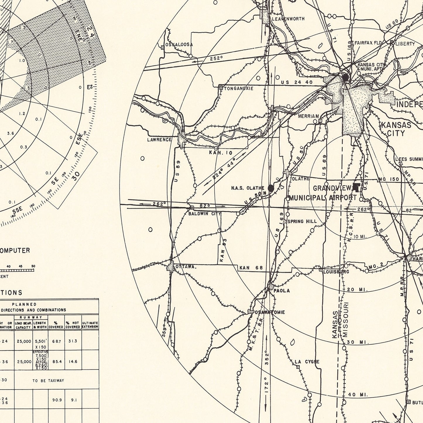Vintage Map of Grandview Municipal Airport Vicinity, Missouri, 1952
