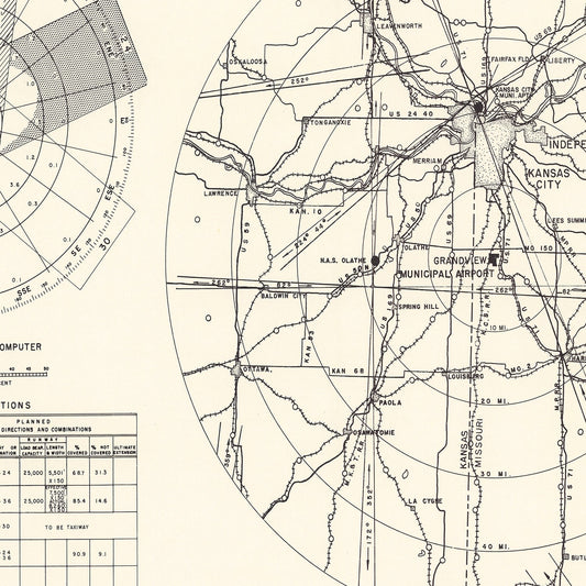 Vintage Map of Grandview Municipal Airport Vicinity, Missouri, 1952
