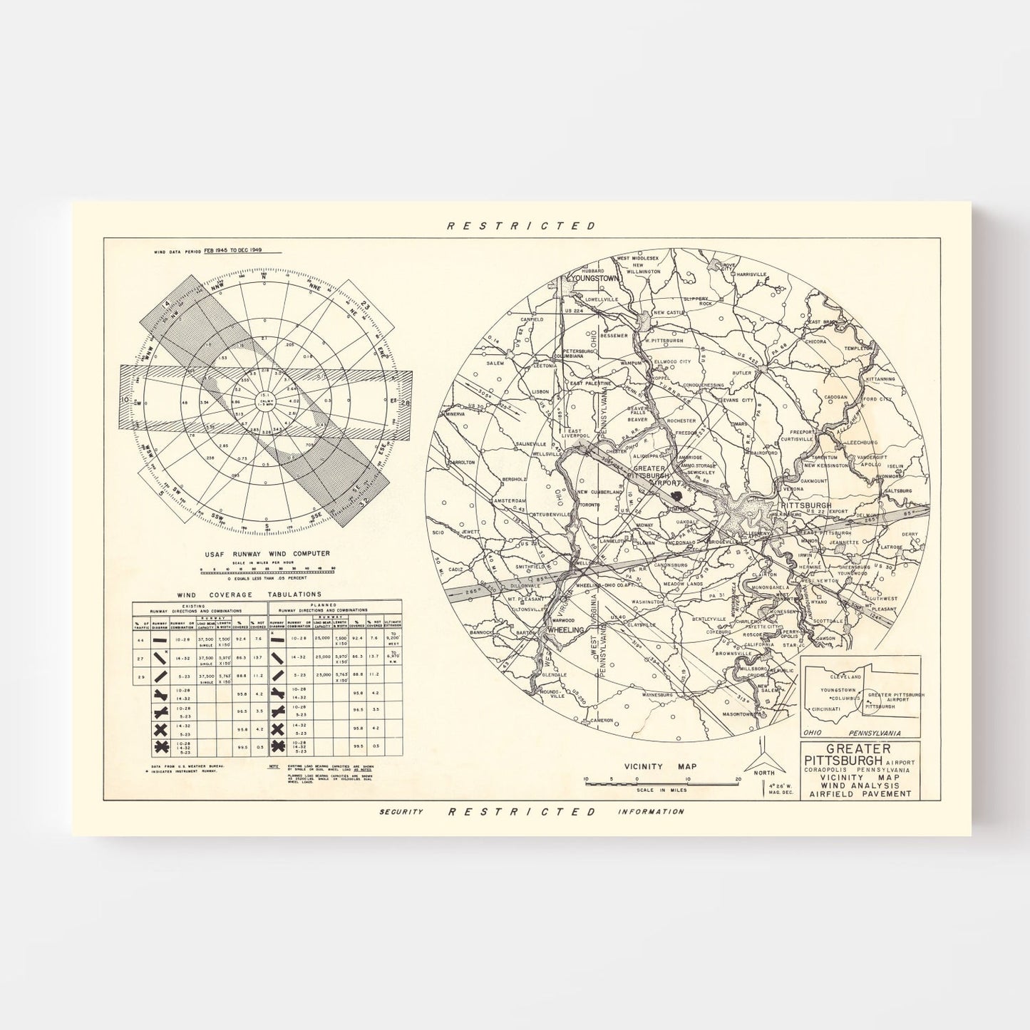 Vintage Map of Greater Pittsburgh Airport Vicinity, Pennsylvania, 1951