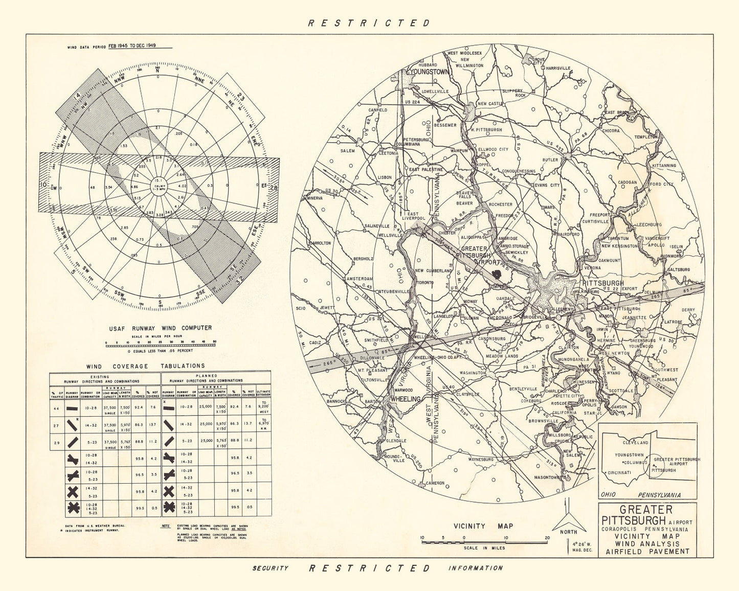 Vintage Map of Greater Pittsburgh Airport Vicinity, Pennsylvania, 1951