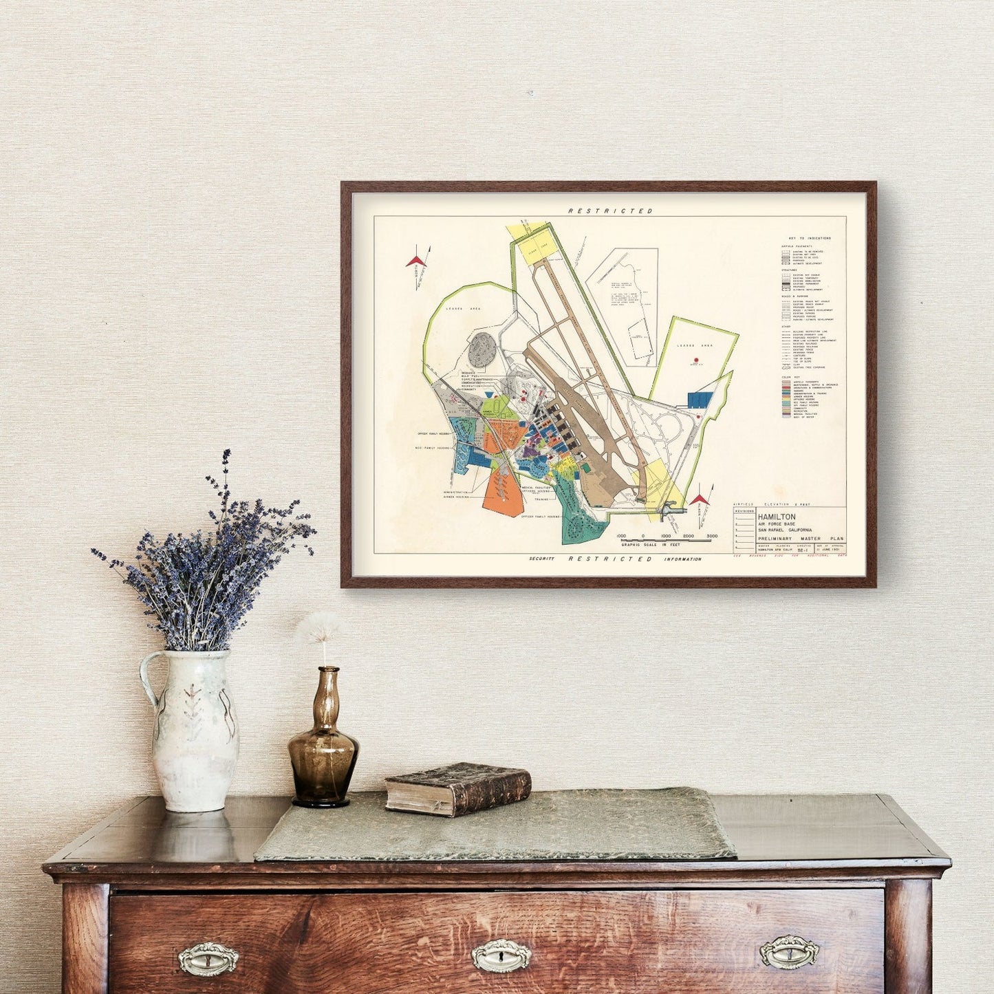 Vintage Map of Hamilton Air Force Base, California, 1951