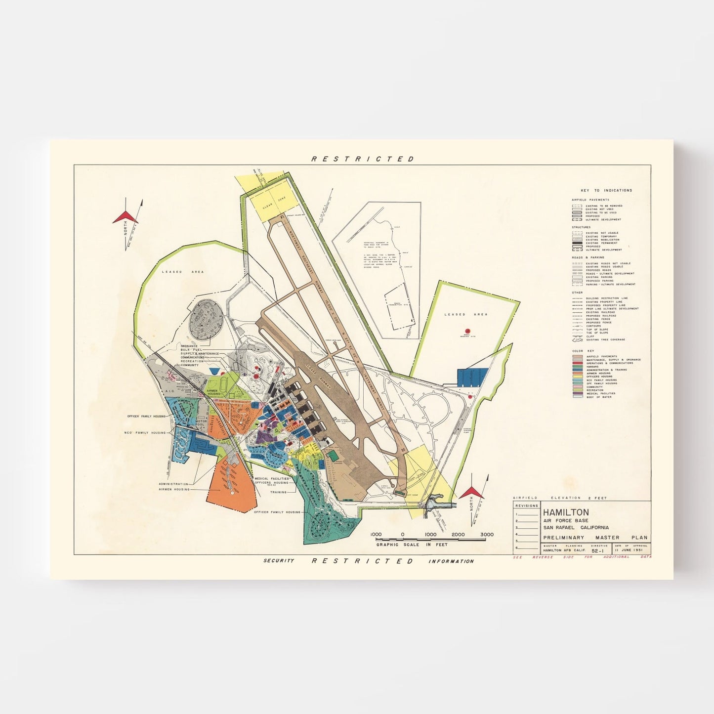 Vintage Map of Hamilton Air Force Base, California, 1951