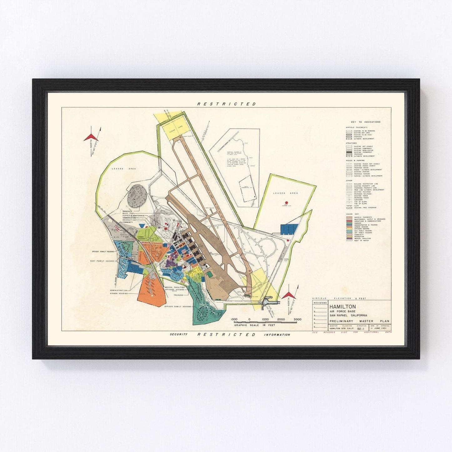 Vintage map of Hamilton Air Force Base, California, 1951