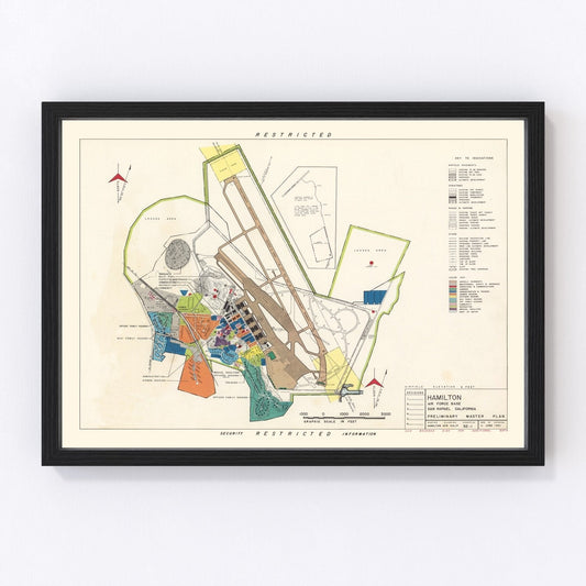 Vintage map of Hamilton Air Force Base, California, 1951