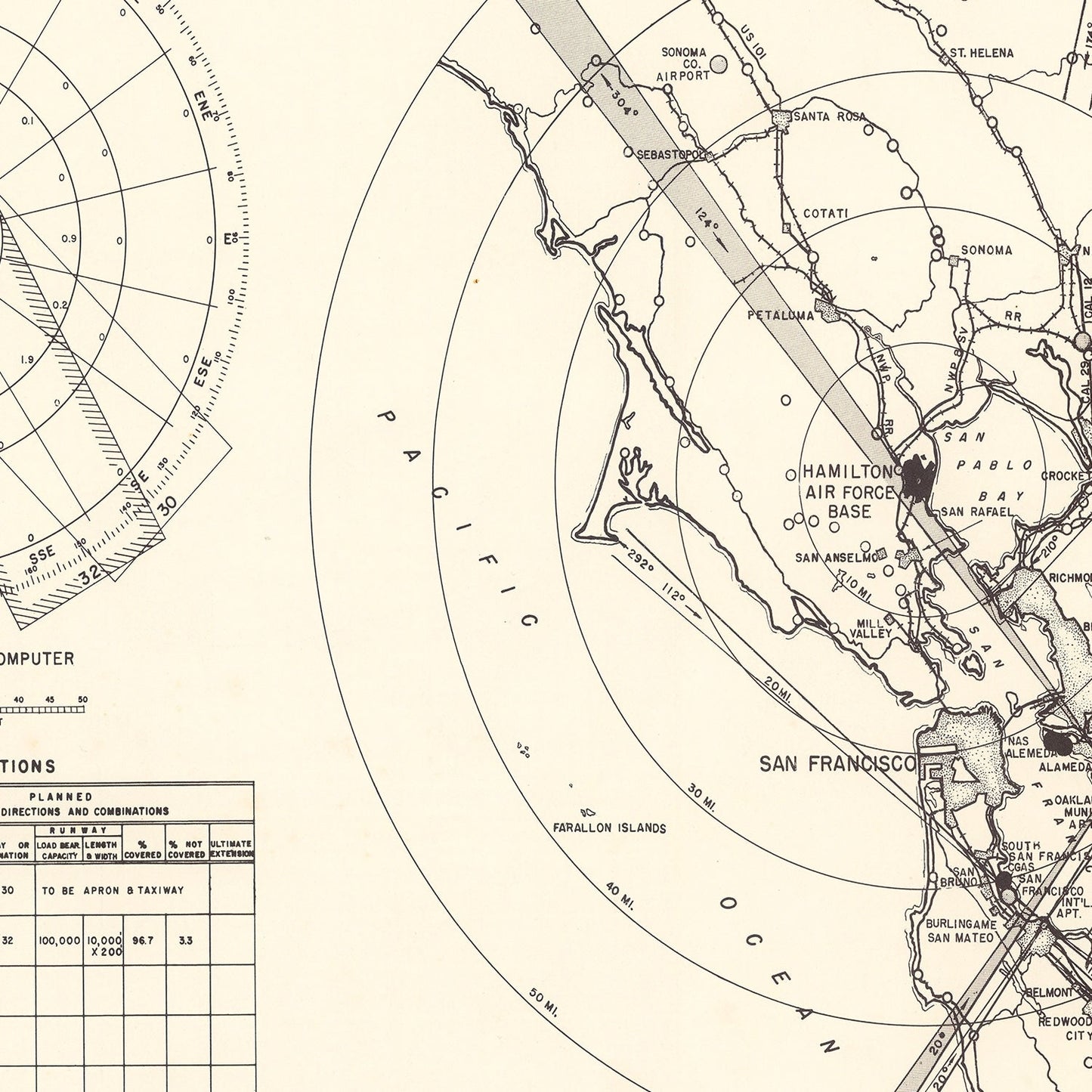 Vintage Map of Hamilton Air Force Base Vicinity, California, 1951