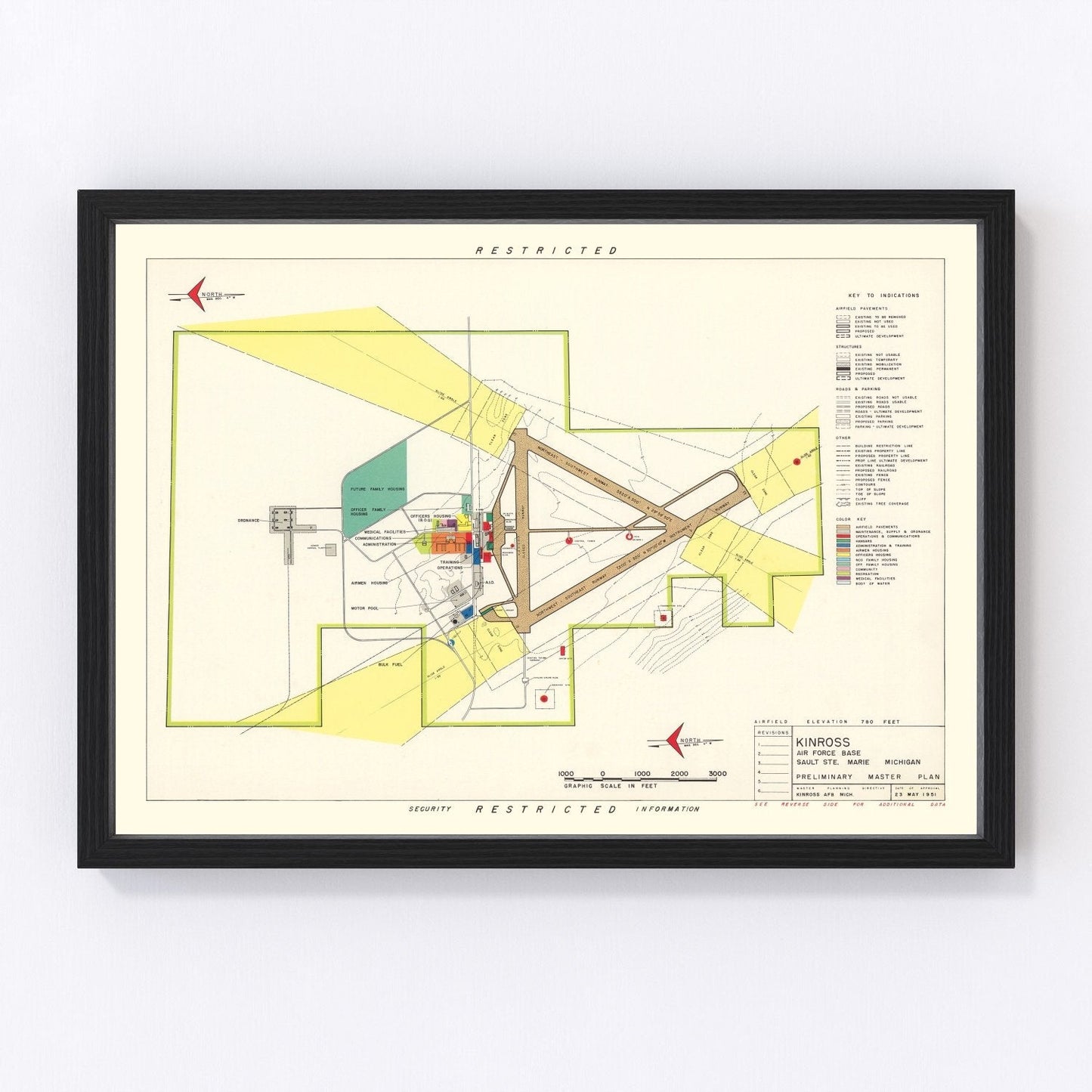 vintage map of Kinross Air Force Base, Michigan, 1951