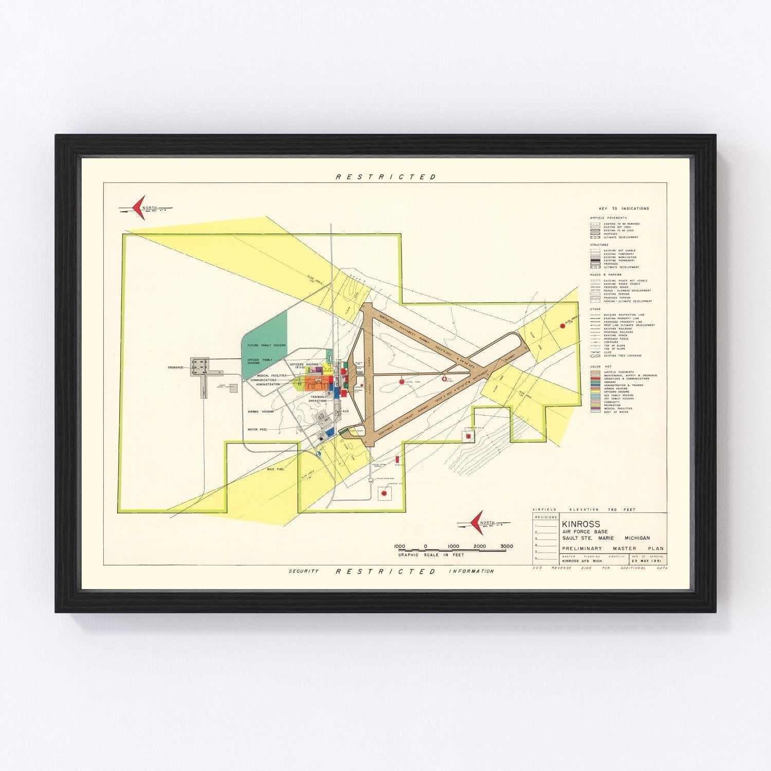 vintage map of Kinross Air Force Base, Michigan, 1951